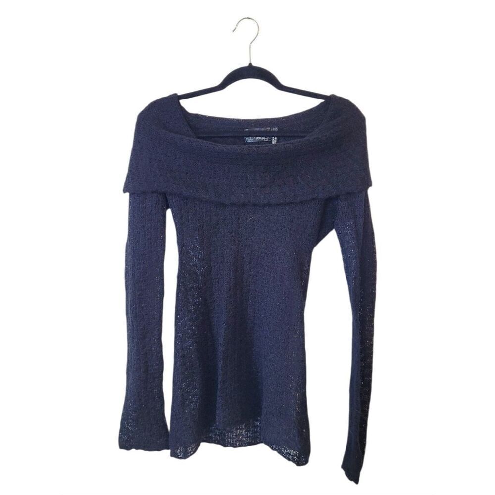 Vintage Y2K Guess Black Open Knit Off-Shoulder Long Sleeve Women's Sweater S